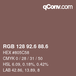 カラーコード: RGB 128 92.6 88.6 | qconv.com