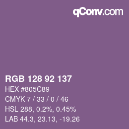 Color code: RGB 128 92 137 | qconv.com