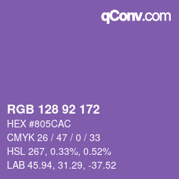 カラーコード: RGB 128 92 172 | qconv.com