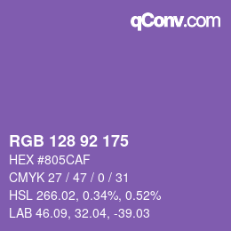 颜色代码: RGB 128 92 175 | qconv.com