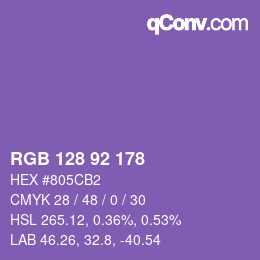 颜色代码: RGB 128 92 178 | qconv.com