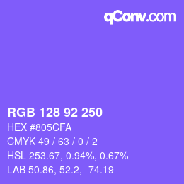 颜色代码: RGB 128 92 250 | qconv.com