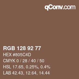 颜色代码: RGB 128 92 77 | qconv.com