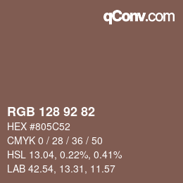颜色代码: RGB 128 92 82 | qconv.com