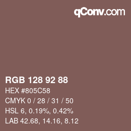 カラーコード: RGB 128 92 88 | qconv.com