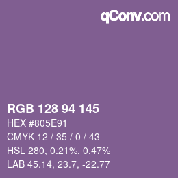 Color code: RGB 128 94 145 | qconv.com
