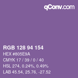 Color code: RGB 128 94 154 | qconv.com