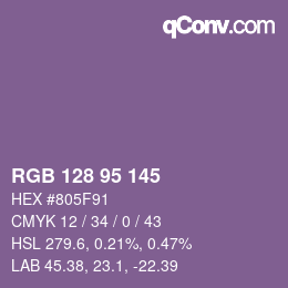 颜色代码: RGB 128 95 145 | qconv.com