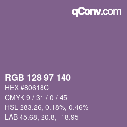 Color code: RGB 128 97 140 | qconv.com