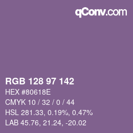 Color code: RGB 128 97 142 | qconv.com