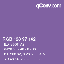 Color code: RGB 128 97 162 | qconv.com