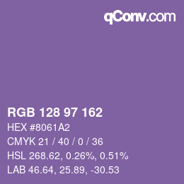 Color code: RGB 128 97 162 | qconv.com