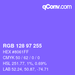 Color code: RGB 128 97 255 | qconv.com