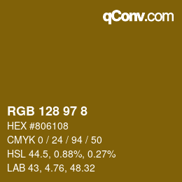 Color code: RGB 128 97 8 | qconv.com