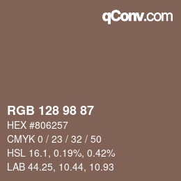 カラーコード: RGB 128 98 87 | qconv.com