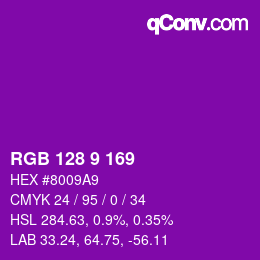 Color code: RGB 128 9 169 | qconv.com