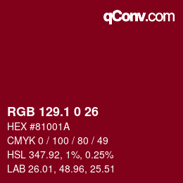 カラーコード: RGB 129.1 0 26 | qconv.com