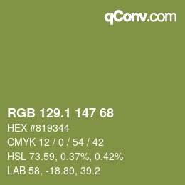 カラーコード: RGB 129.1 147 68 | qconv.com