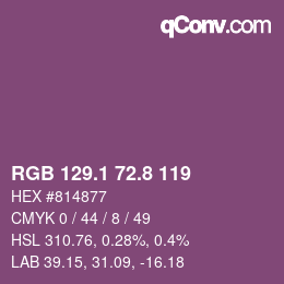 カラーコード: RGB 129.1 72.8 119 | qconv.com