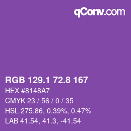 カラーコード: RGB 129.1 72.8 167 | qconv.com
