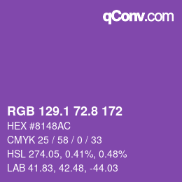 カラーコード: RGB 129.1 72.8 172 | qconv.com