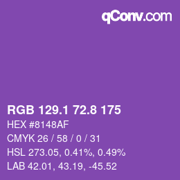 カラーコード: RGB 129.1 72.8 175 | qconv.com