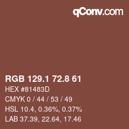 Color code: RGB 129.1 72.8 61 | qconv.com