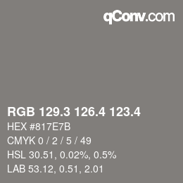 カラーコード: RGB 129.3 126.4 123.4 | qconv.com