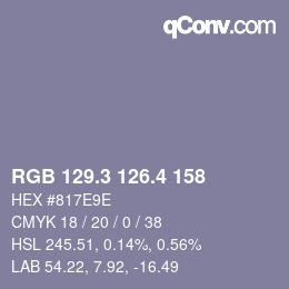 カラーコード: RGB 129.3 126.4 158 | qconv.com