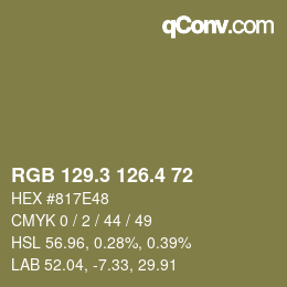 カラーコード: RGB 129.3 126.4 72 | qconv.com