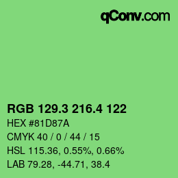 カラーコード: RGB 129.3 216.4 122 | qconv.com