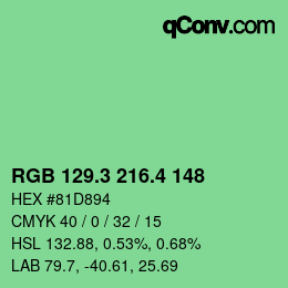 カラーコード: RGB 129.3 216.4 148 | qconv.com
