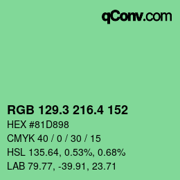 カラーコード: RGB 129.3 216.4 152 | qconv.com
