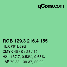 カラーコード: RGB 129.3 216.4 155 | qconv.com