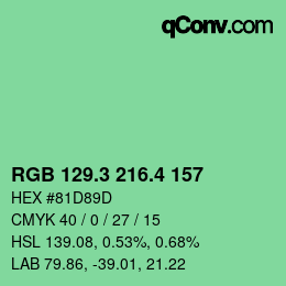 カラーコード: RGB 129.3 216.4 157 | qconv.com