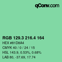 カラーコード: RGB 129.3 216.4 164 | qconv.com