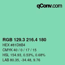 カラーコード: RGB 129.3 216.4 180 | qconv.com