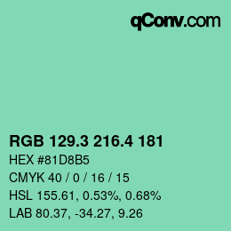 カラーコード: RGB 129.3 216.4 181 | qconv.com