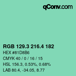 カラーコード: RGB 129.3 216.4 182 | qconv.com