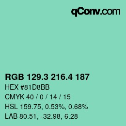 カラーコード: RGB 129.3 216.4 187 | qconv.com