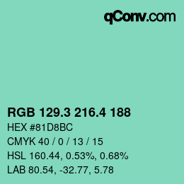カラーコード: RGB 129.3 216.4 188 | qconv.com
