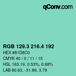 カラーコード: RGB 129.3 216.4 192 | qconv.com