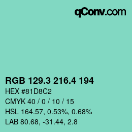 カラーコード: RGB 129.3 216.4 194 | qconv.com