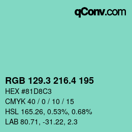 カラーコード: RGB 129.3 216.4 195 | qconv.com