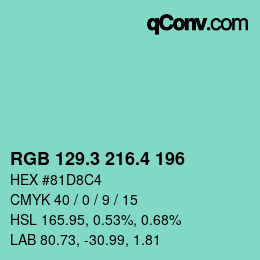 カラーコード: RGB 129.3 216.4 196 | qconv.com