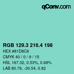 カラーコード: RGB 129.3 216.4 198 | qconv.com