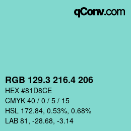 カラーコード: RGB 129.3 216.4 206 | qconv.com