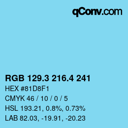 カラーコード: RGB 129.3 216.4 241 | qconv.com