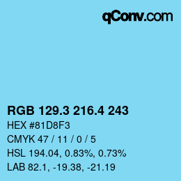 カラーコード: RGB 129.3 216.4 243 | qconv.com