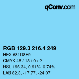 カラーコード: RGB 129.3 216.4 249 | qconv.com